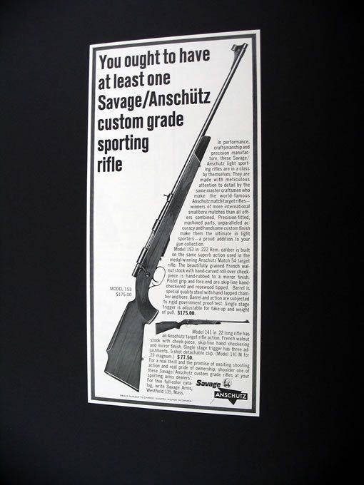 Savage Anschutz Model 153 Sporting Rifle 1964 print Ad  