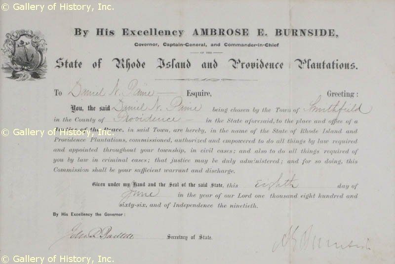 AMBROSE E. BURNSIDE   DOCUMENT SIGNED 06/08/1866  