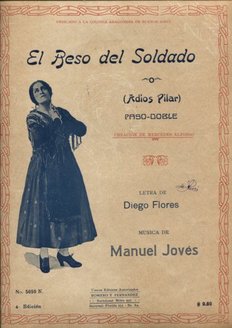 PASO DOBLE EL BESO DEL SOLDADO Sheet Music Arg 1925  