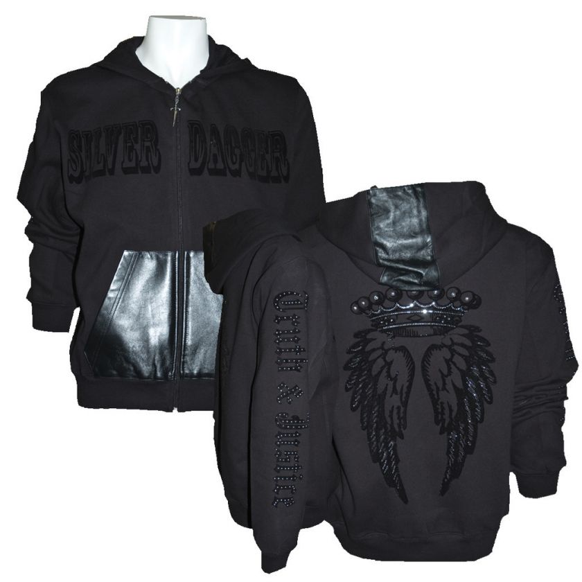 SILVER DAGGER FLOCKED CROWN WITH WINGS HOODIE  