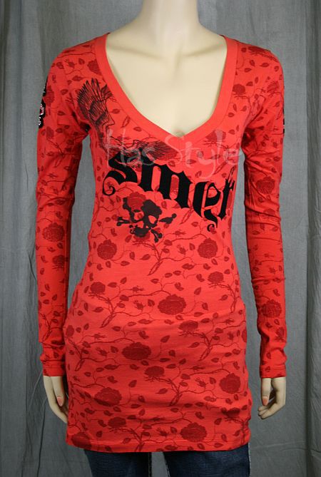 SMET Audigier Womens Red V Neck Long Sleeve shirt S  