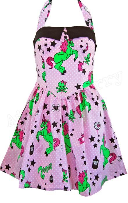 Hell Bunny Zombie Unicorn Mini Dress Rockabilly Pin Up Horror Punk 