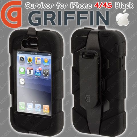 GENUINE Griffin Survivor Case for Apple iPhone 4S 4 S Black Tough 