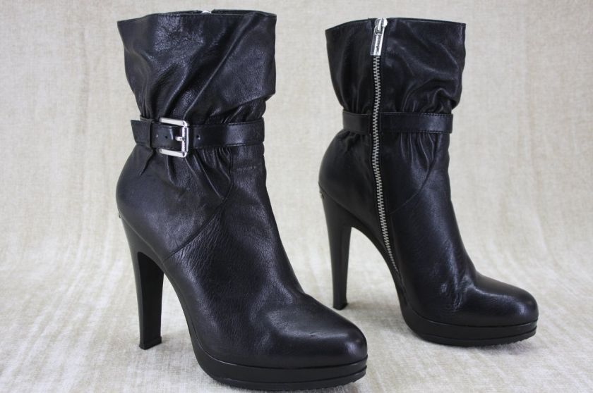 Michael Kors Veronica Black Leather Ankle Boots 7  