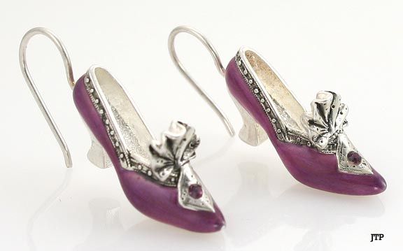 STERLING SILVER VICTOR. PURPLE SHOE HIGH HEEL EARRINGS  