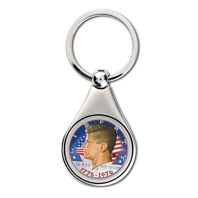   Coin Treasures Colorized Bicentennial JFK US Half Dollar Key Chain Fob