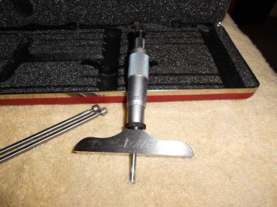   .445 Depth Micrometer in Padded Case, 3 in base, 0 3 inch depth. nice