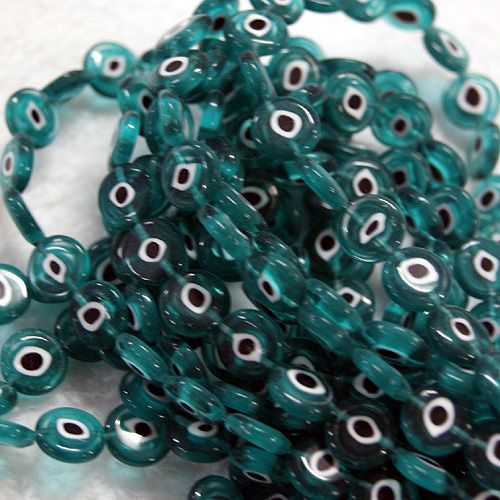 12mm Lampwork Evil Eye Flat Round Glass Loose Beads FS  