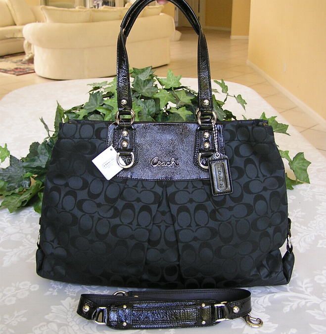 COACH ASHLEY SIGNATURE CARRYALL PURSE BLACK 15510 NWT  