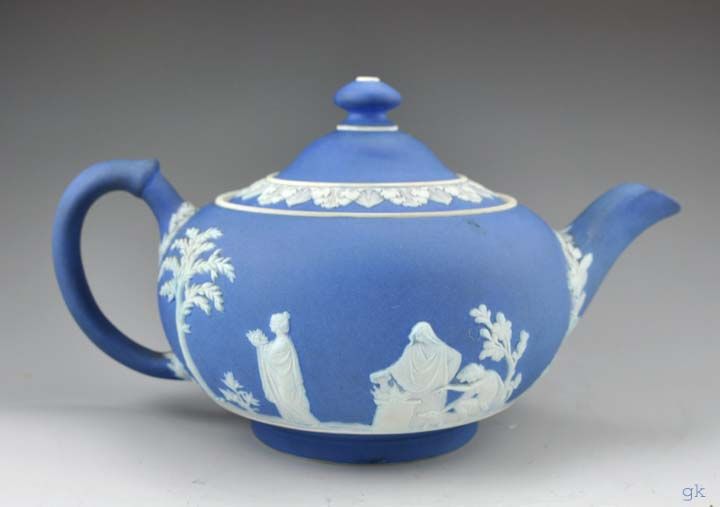 Antique English Blue Jasperware Wedgwood Teapot 1870s  