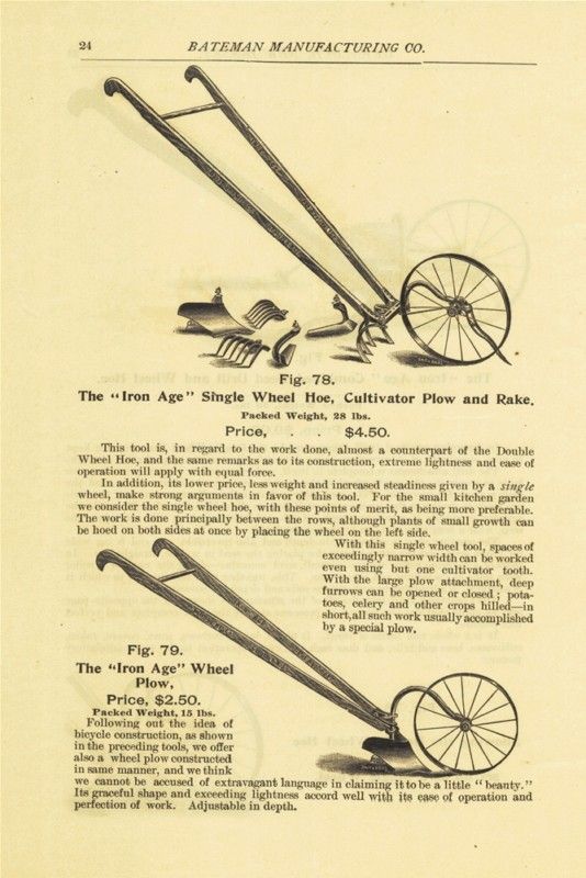 1897 AD Bateman, Greenloch, NJ Iron Age hoe wheel plow  