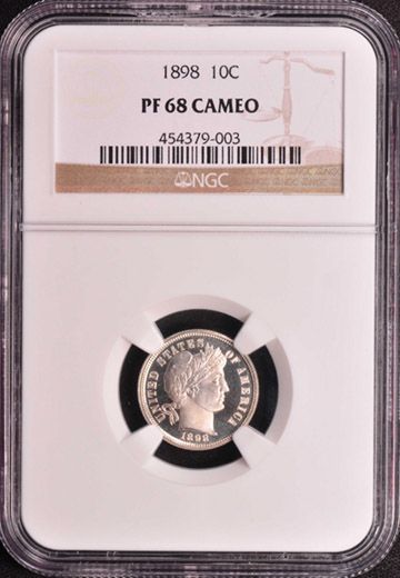 1898 BARBER 10C NGC PR 68 CA  