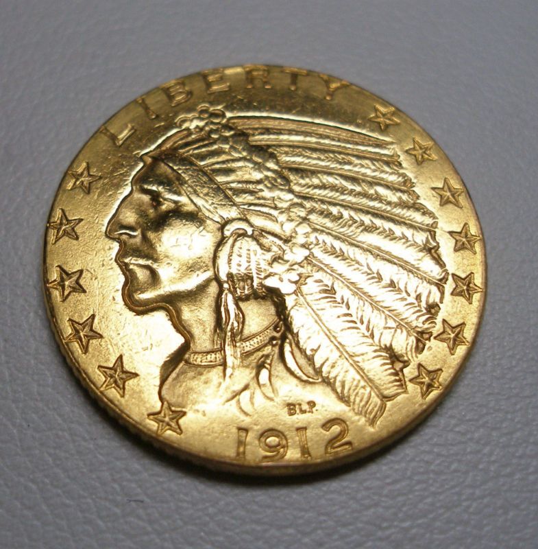 1912 INDIAN HEAD $5 HALF EAGLE GOLD COIN  