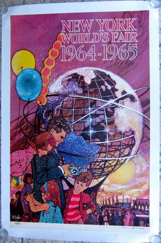 VINTAGE NEW YORK WORLDS FAIR LINEN BACKED POSTER 1964 1965   BOB PEAK 