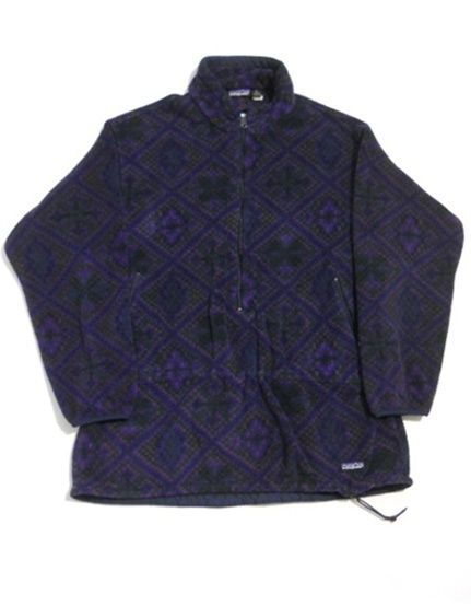 Vintage 90s PATAGONIA Cloverleaf Print FLEECE Long HIKING Pullover 