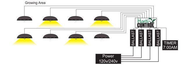 Horti Control LF 2 Flip Box 2 Ballast Timer On Off Hydroponic 4 Lights 