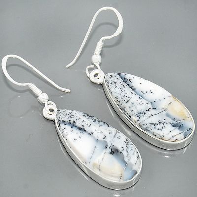 NATURAL DENDRITIC OPAL GEMSTONE 925 STERLING SILVER DANGLE EARRINGS 