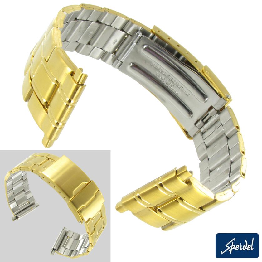 18 22mm Yellow Gold GP SS Mens Deployment Watch Band Speidel