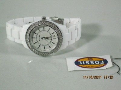 Fossil ES 2444 Womens White Resin Bracelet White Glitz Analog Dial 