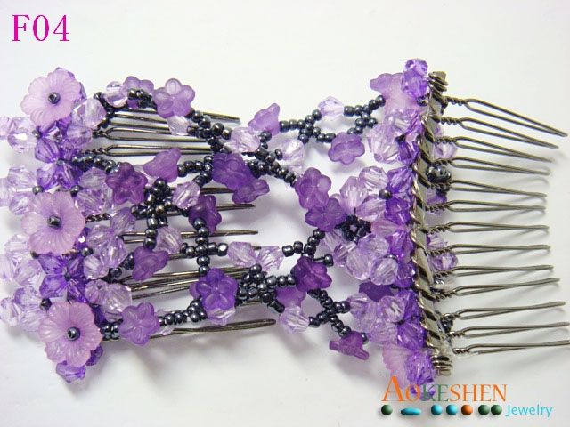 1pcs Lilac Easy Stretch Flower Double Beads Hair Comb Magic Clip 