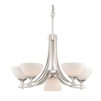 NEW 6 Light Kitchen Chandelier Lighting Fixture, Brushed Nickel, White 