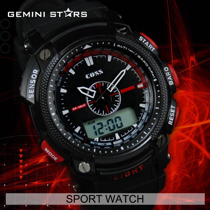 OEM COSS Men LCD Light Outdoor Survival Sport Calendar Watch+Original 