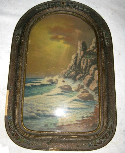   STONE CONVEX GLASS PICTURE PHOTO PRINT ART WOOD FRAME OCEAN SEA  