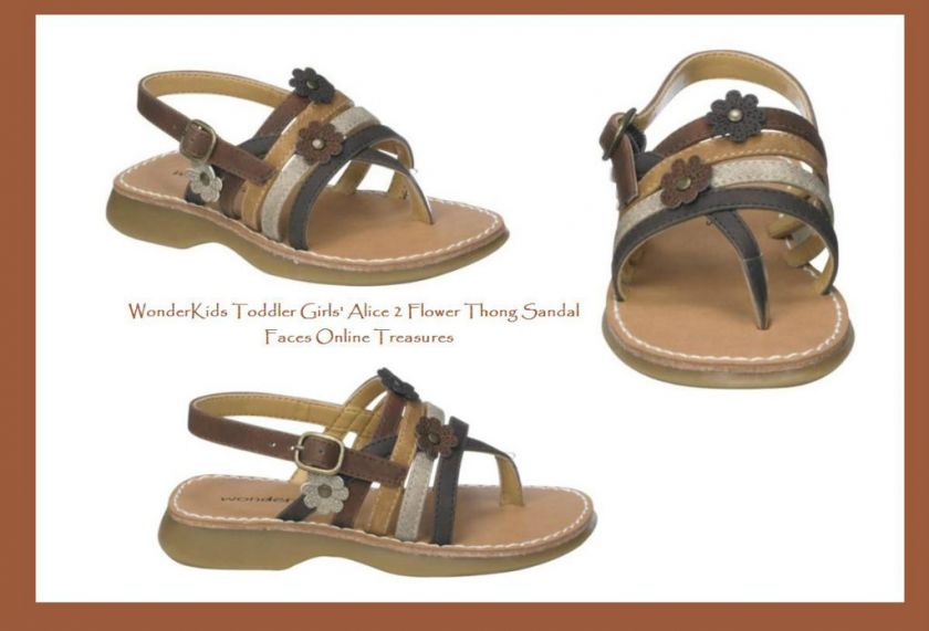 WonderKids Toddler Girls Alice 2 Flower Thong Sandal   Brown   NWT 6 