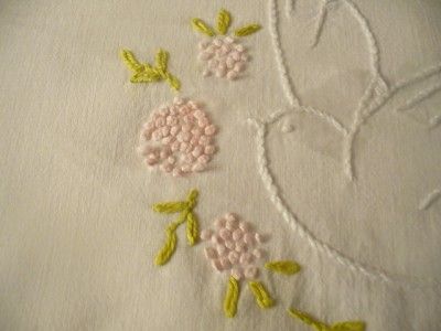 VINTAGE LINEN EMBROIDERED BIRDs RUNNER W/FRENCH KNOTS XTRA LONG 