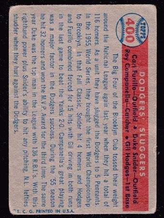 1957 Topps #400 Dodgers Sluggers GOOD  