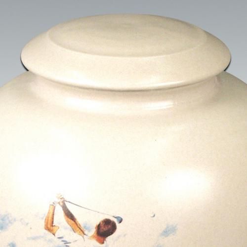 Golfer Porcelain Cremation Urn   Hand Thrown   