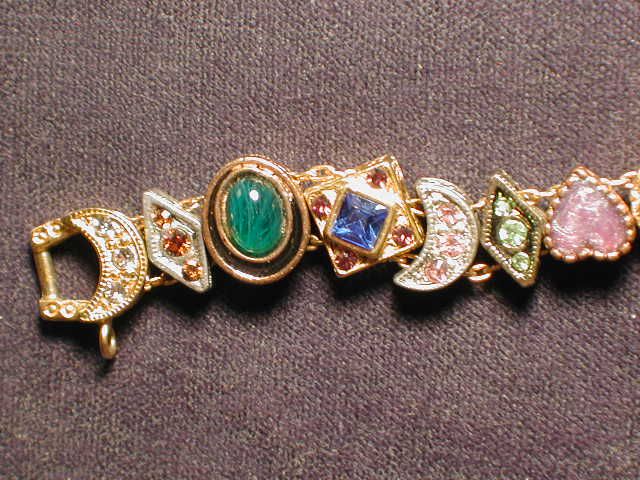 Vintage Gold Plated Unique Watch Chain Slide Bracelet Gems   N/R 