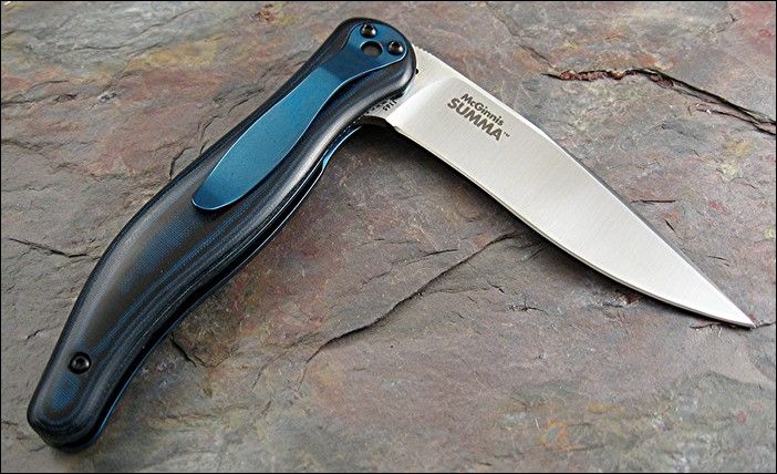 CRKT McGinnis Summa Black & Blue Polished Micarta Handles Flipper 