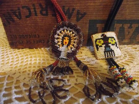 VINTAGE NATIVE AMERICAN BOLO TIES HAND MADE BEADED GLASS TIES ESTATE 