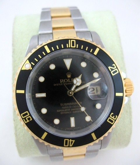 ROLEX MENS SS & 18K GOLD BLACK SUBMARINER #16613NR  