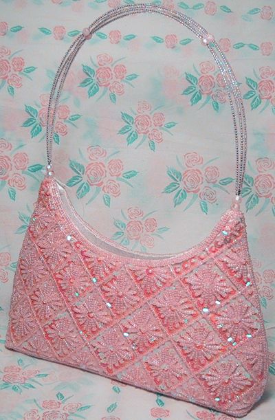 Beaded Sequined Evening Bag Handbag Purse 943 Pink  