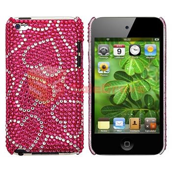 Pink w/ White Heart Bling Hard Case Cover+Privacy Film For iPod touch 