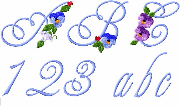 Pansies Alphabet Machine Embroidery Designs 4x4 hoop  