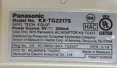 PANASONIC KX TG2217S 2.4GHz CORDLESS PHONE W/ VM ALERT  