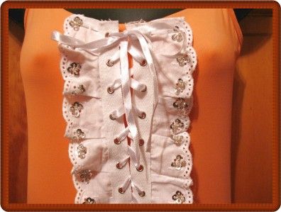 CUTE 12 WHITE EYELET CORSET APPLIQUE SEQUINS BEADS  