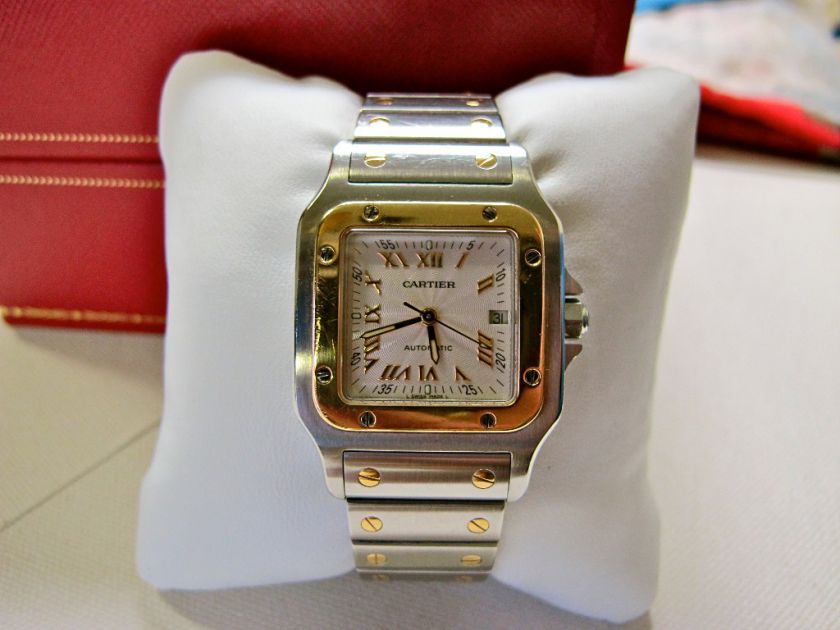 CARTIER SANTOS 18K GOLD ACIER 2319 ALL ORIGINAL GOLD HANDS SPECIAL 