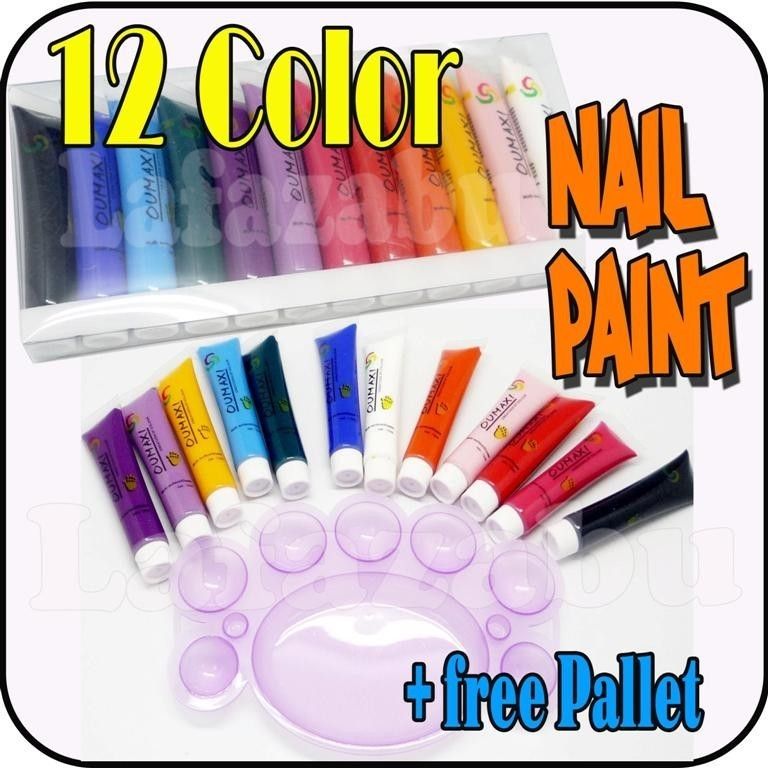 12 COLOR NAIL ART ACRYLIC PAINT TUBE SET + PALLET DECO  