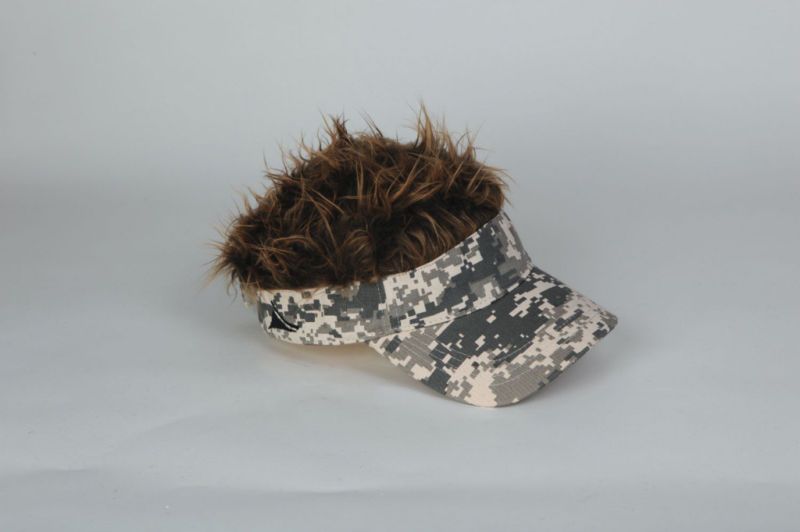 FLAIR HAIR Light Camo Visor with Brown Fake Spike Hair  