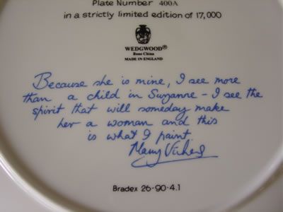 Wedgwood Plate Mary Vickers Innocence Ltd Edition 400A  