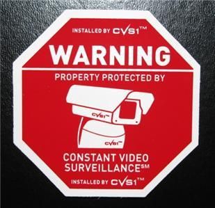 Video Camera Surveillance Stickers & Free Bonus Decal  