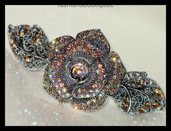 ROSE BARRETTE AMBER CRYSTALS COMBINE SHIP DISCOUNT  