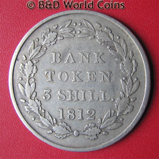   BRITAIN 1812 3 SHILLING SILVER BANK TOKEN GEORGE III 35mm RARE Tn5