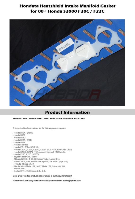 HONDATA INTAKE MANIFOLD GASKET S2000 F20C F22C AP1 AP2  