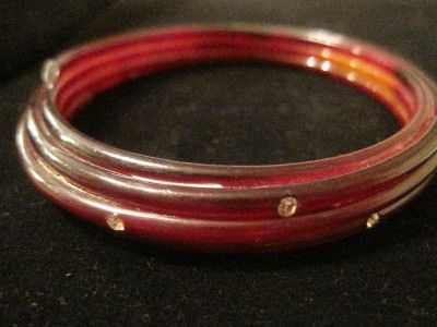 Vintage, Celluloid, cherry amber and rhinestone, coiled, bangle 