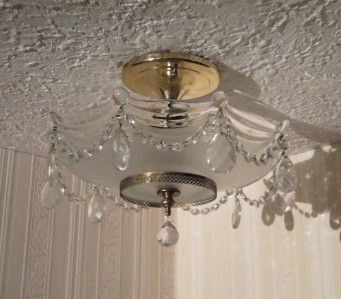 VINTAGE RARE 30s Crystal Prism Ceiling Light Fixture CHANDELIER 